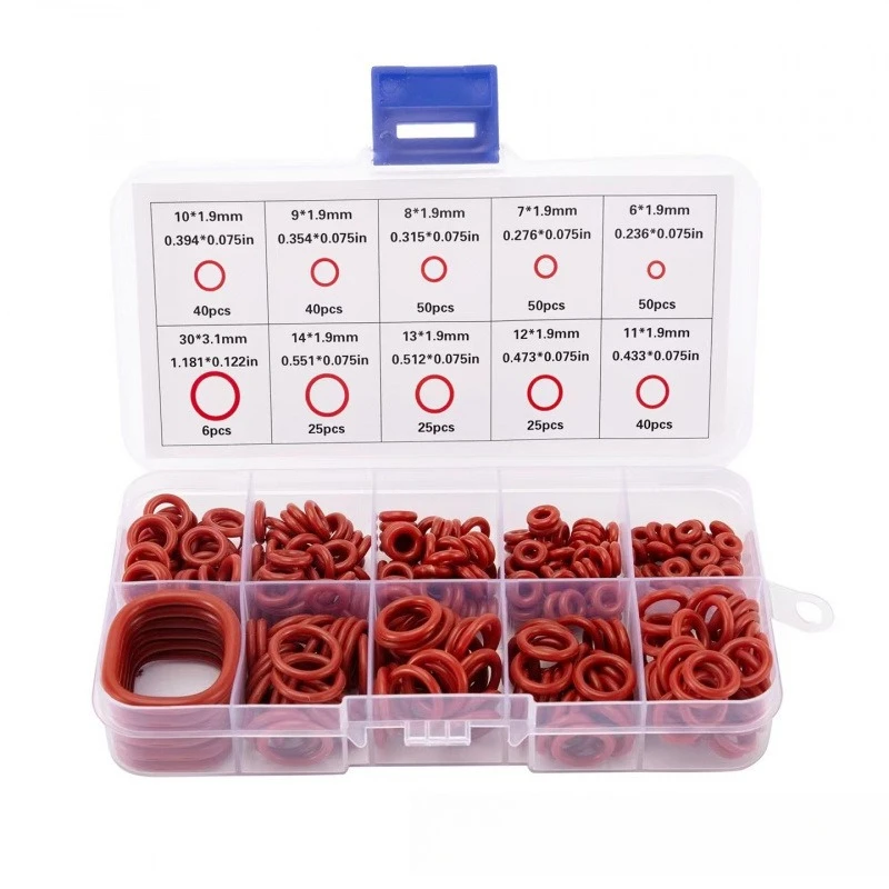 351/702Pcs Red Silicone O‑Ring Repair Kit High Temperature Resistant Wear‑proof Seal Gasket Assortment Set