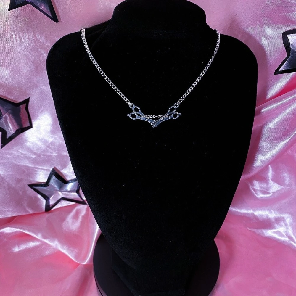 شخصية الموضة اثنين صغيرة فضية اللون مقص قلادة قلادة للنساء هالوين القوطية الشرير المختنق سلسلة مجوهرات هدايا #5
