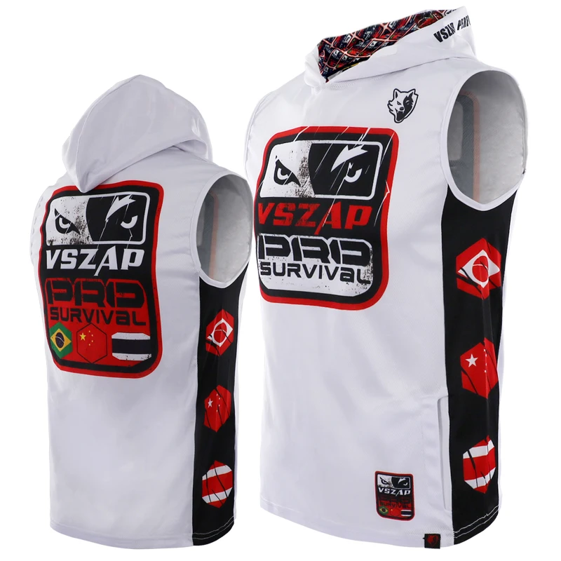 VSZAP Boxing Fighting Jujutsu Sports Oversize Bluza z kapturem bez rękawów S-2XL Kolekcja rozmiarów