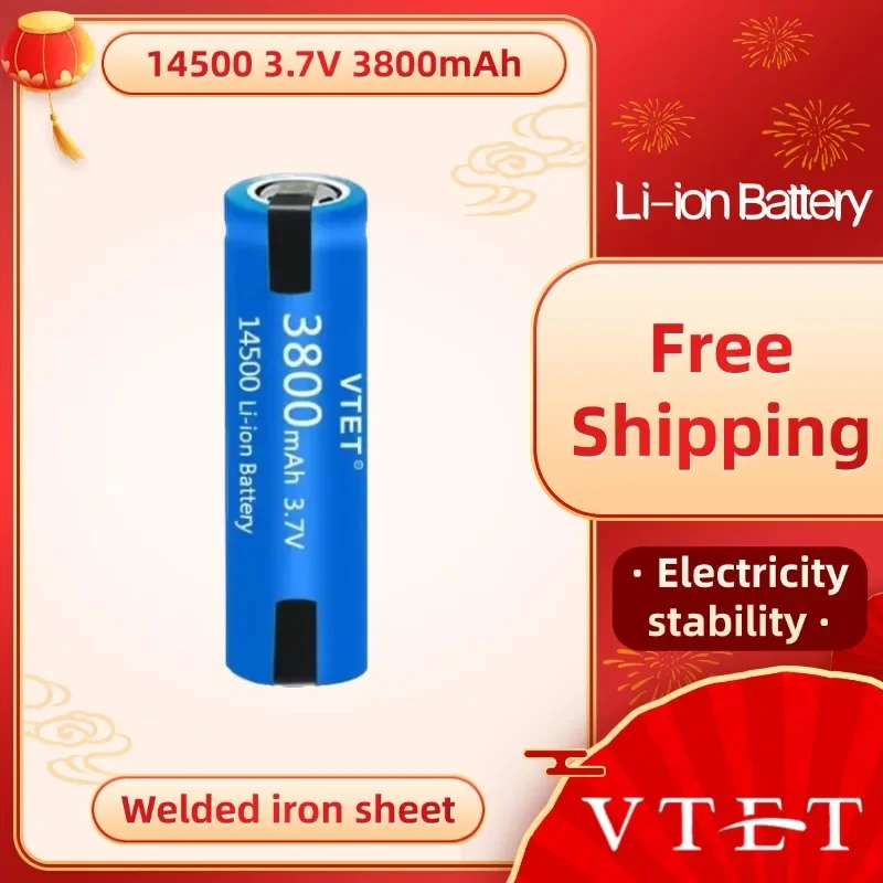 2024 14500 Battery 3.7V AA 3800mah Lithium Ion Battery, with Welding, for Electric Razor,Toothbrush, Barber Rechargeable Battery