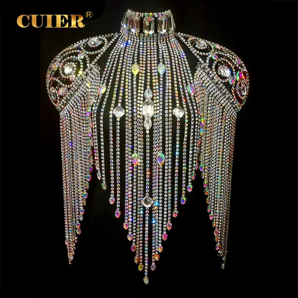 CUIER Excellent Men's Jewelry Huge Size Chocker Necklace Long Tassel Shoulder Accessories Drag Queen Beauty Contest Tops