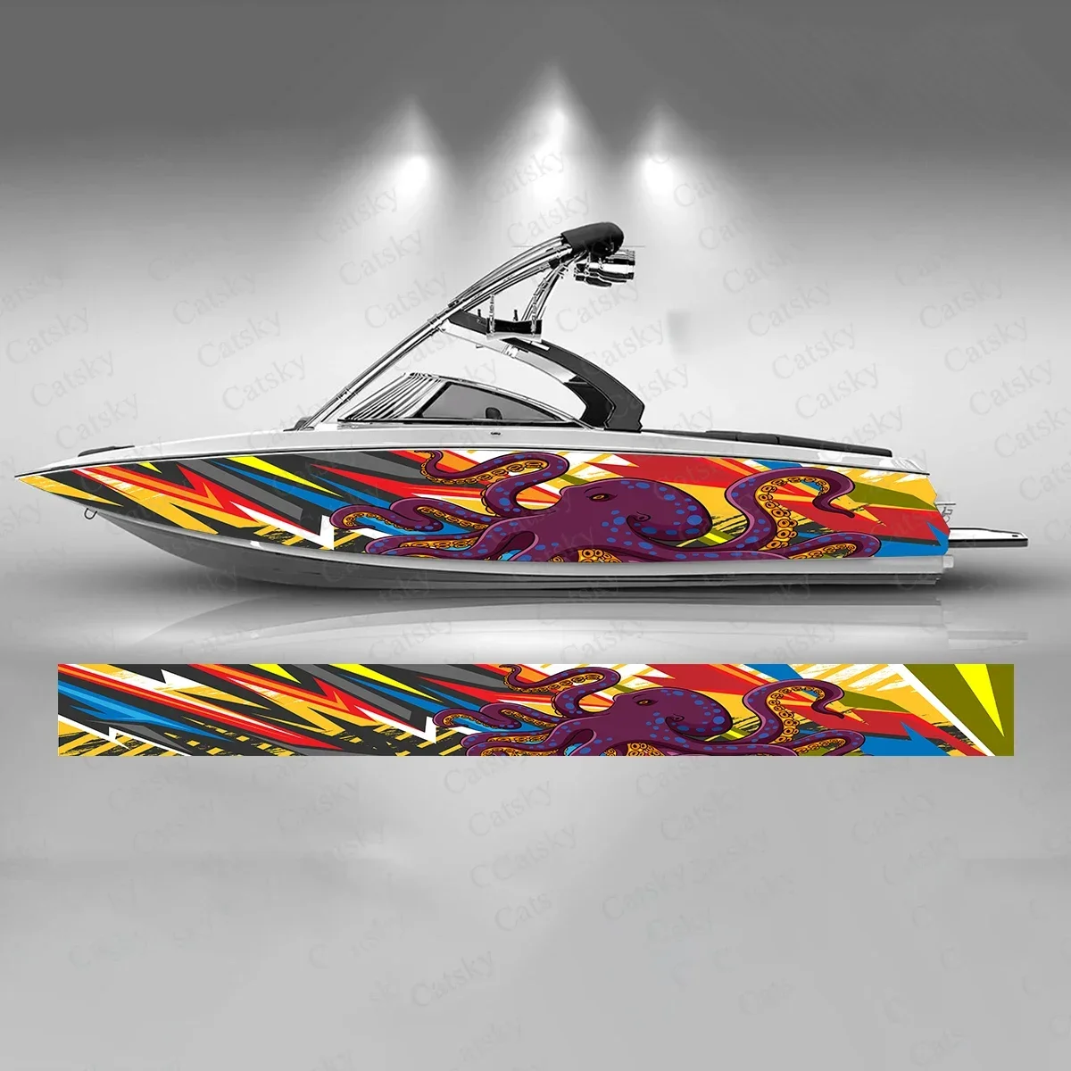 Octopus with Colorful Geometry Lines Funny Boat Sticker Vinyl Ship Pontoon Deck Boat Fishing Decorative Pontoon Boats Decal