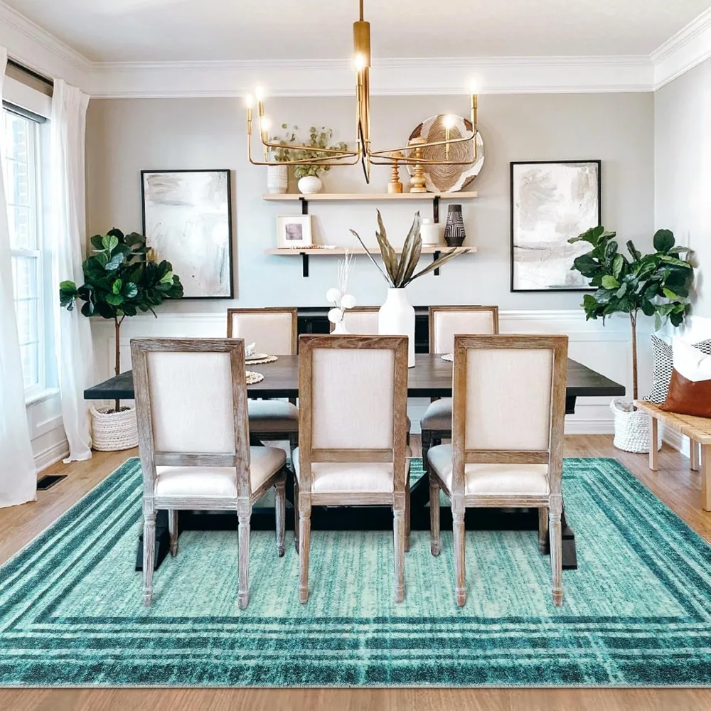 Стильный бирюзовый коврик 8x10 для гостиных, моющийся и устойчивый к пятнам, мягкий минималистичный напольный коврик для спальни