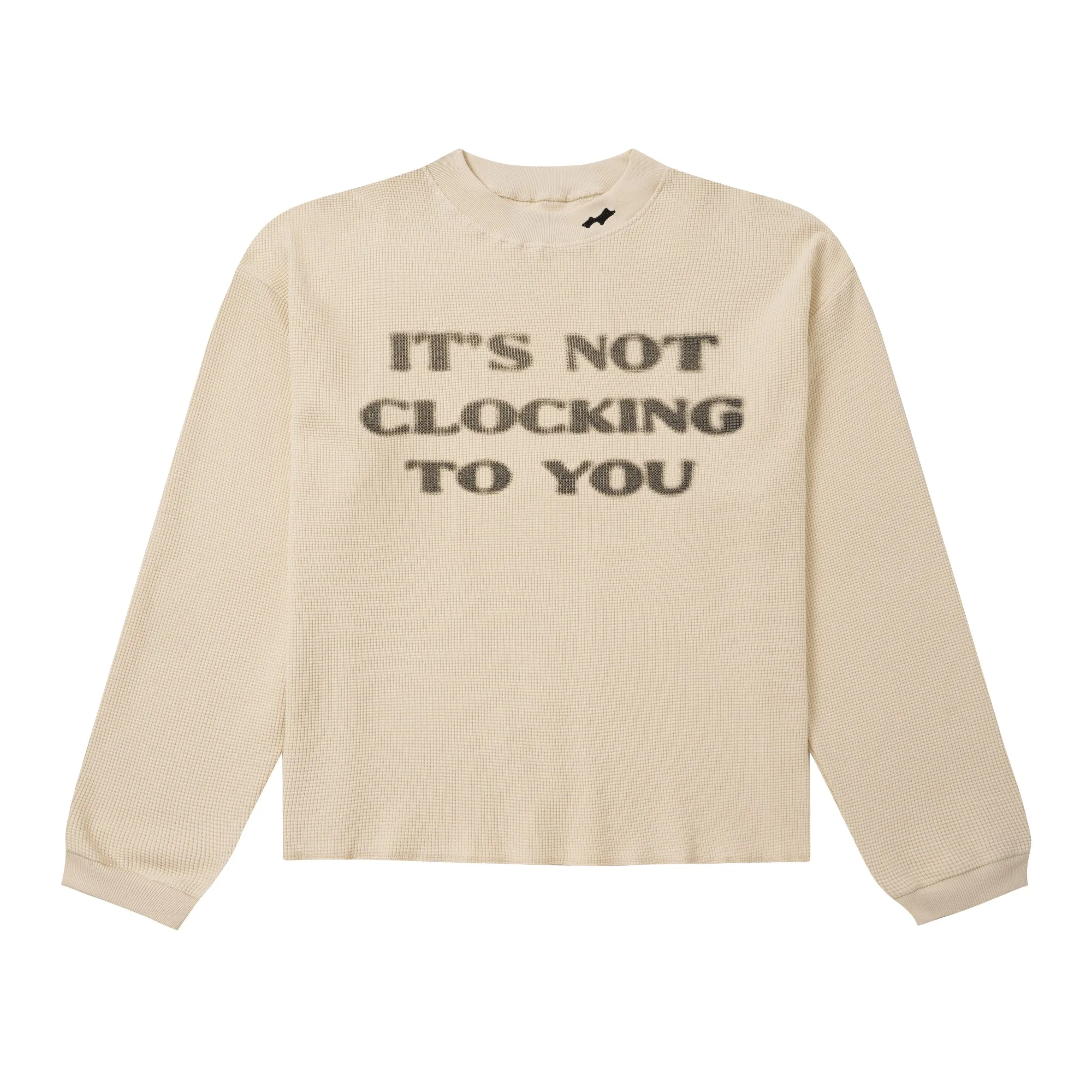 Camiseta Térmica Vintage Unissex de Manga Longa com Estampa de Letras Desfocadas, Oversized, Estilo Casual Básico