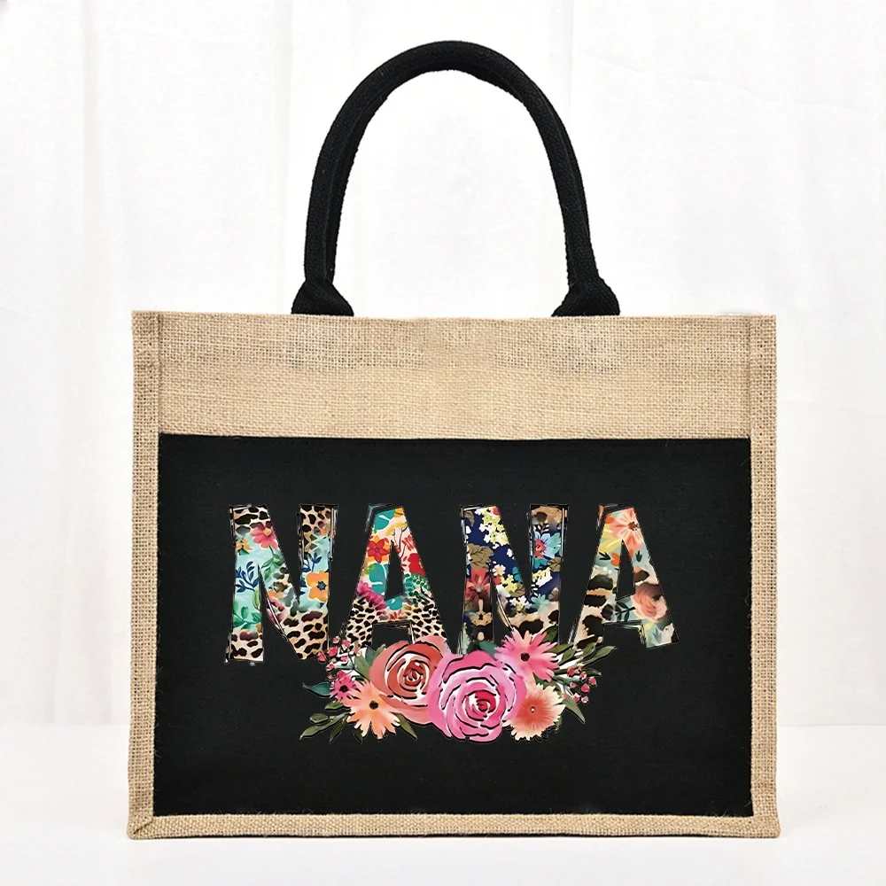 Tote Bag Reusable Jute Shopping Bag Large Capacity  Linen Grocery Bags Nana Series Beach Vintage Imitation Sacks Handbags