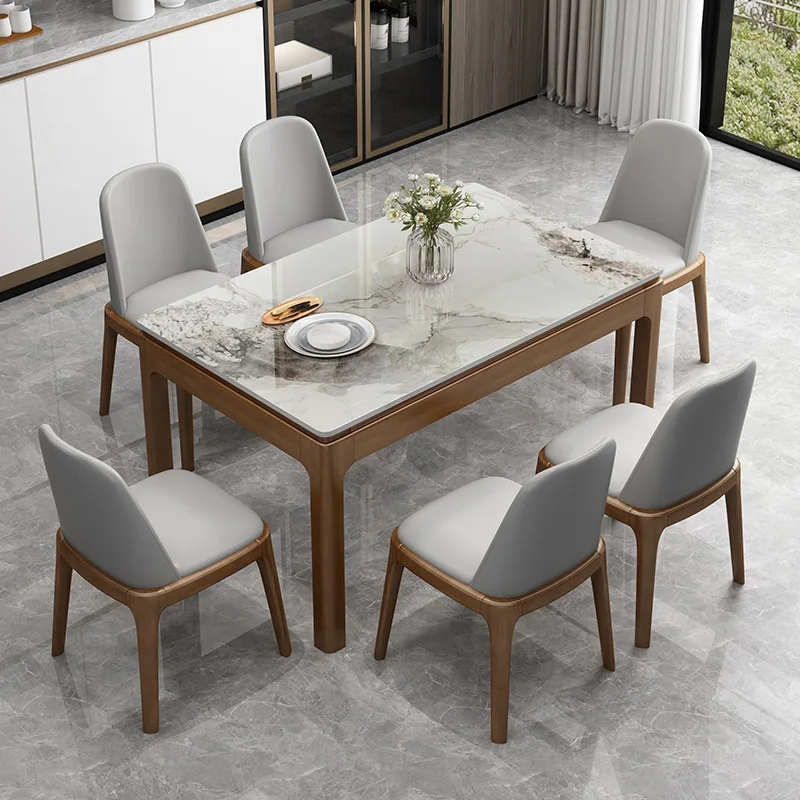 

Nordic rock slab dining table and chair combination modern simple all solid wood household small apartment rectangular dining