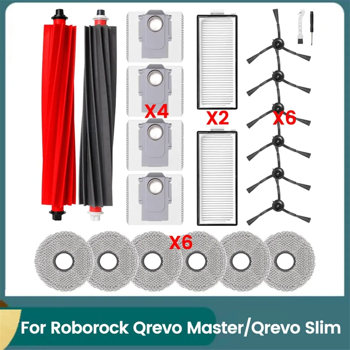 (A25M) Accessories Kit for Roborock Qrevo Master/Slim Robot Vacuum Cleaner Parts Main Side Brush HEPA Filters Mop Pad Dust Bags