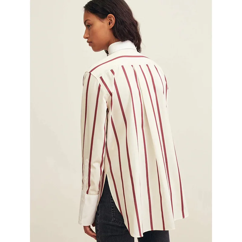 T0t Ladies Spring Summer Loose Striped Shirt Women Casual Long Sleeve Silhouette Top Women Shirt Y2k Clothes Streetwear Blouses