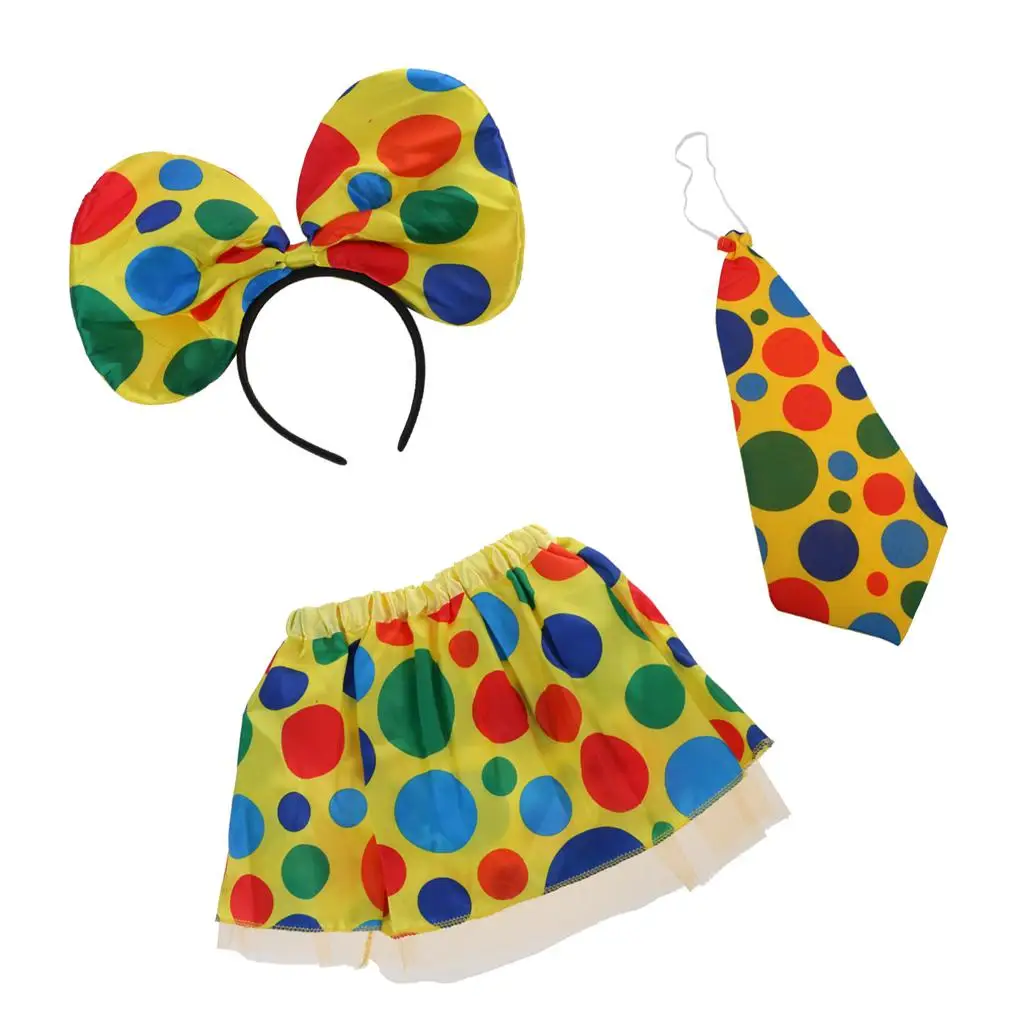 Clown-Narr-Kostüm-Set für Kinder und Erwachsene mit gepunktetem Stirnband, Rock und Krawatte für Karneval, Weihnachtsfeier