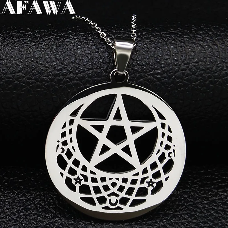Witchcraft Pentagram Necklace Stainless Steel Amulet Talisman Necklace Women Jewelry joyas de acero inoxidable para mujer N666S0