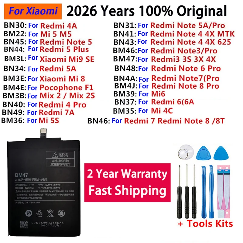 Original Battery For Xiaomi Mi Redmi Note Mix Max 2 3 3S 3X 4 4X 4A 4C 5 5A 5S M5 6 6A Mi6X 7 7A 8 9 MI9 Pro Plus Lite batteries