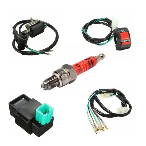 Imagen 1 del producto 5 unids/set cableado telar interruptor de encendido y apagado bobina CDI Kits de bujías 2 pines para 110 125 140cc Pit Bike ATV