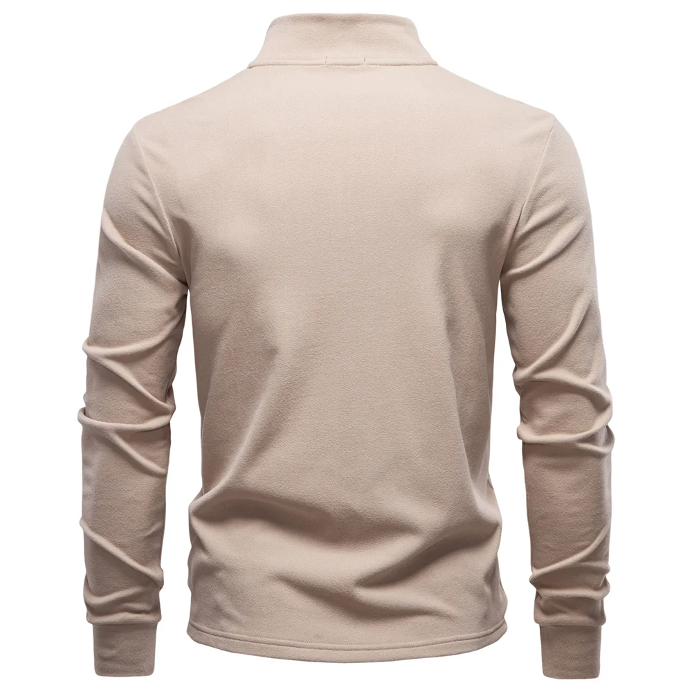 AIOPESON Men Stand‑Up Collar Half‑ Zipper Soft Shell Sweatshirt Long Sleeve Breathable Warm Pullover Casual Streetwear Jacket‌