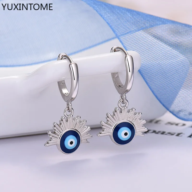 925 Sterling Silver Ear Needle European American style devil's eye Pendant Hoop earrings Gold Earrings for women Fashion Jewelry