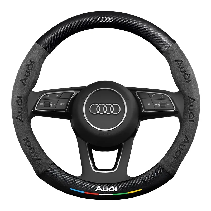 For Audi A1 A3 A4 A5 A6 A7 A8 Q3 Q5 Q7 Q8 RS S3 S4 S5 S6 S7 TT Carbon fiber Suede Anti-slip Car Steering Wheel Cover Accessories