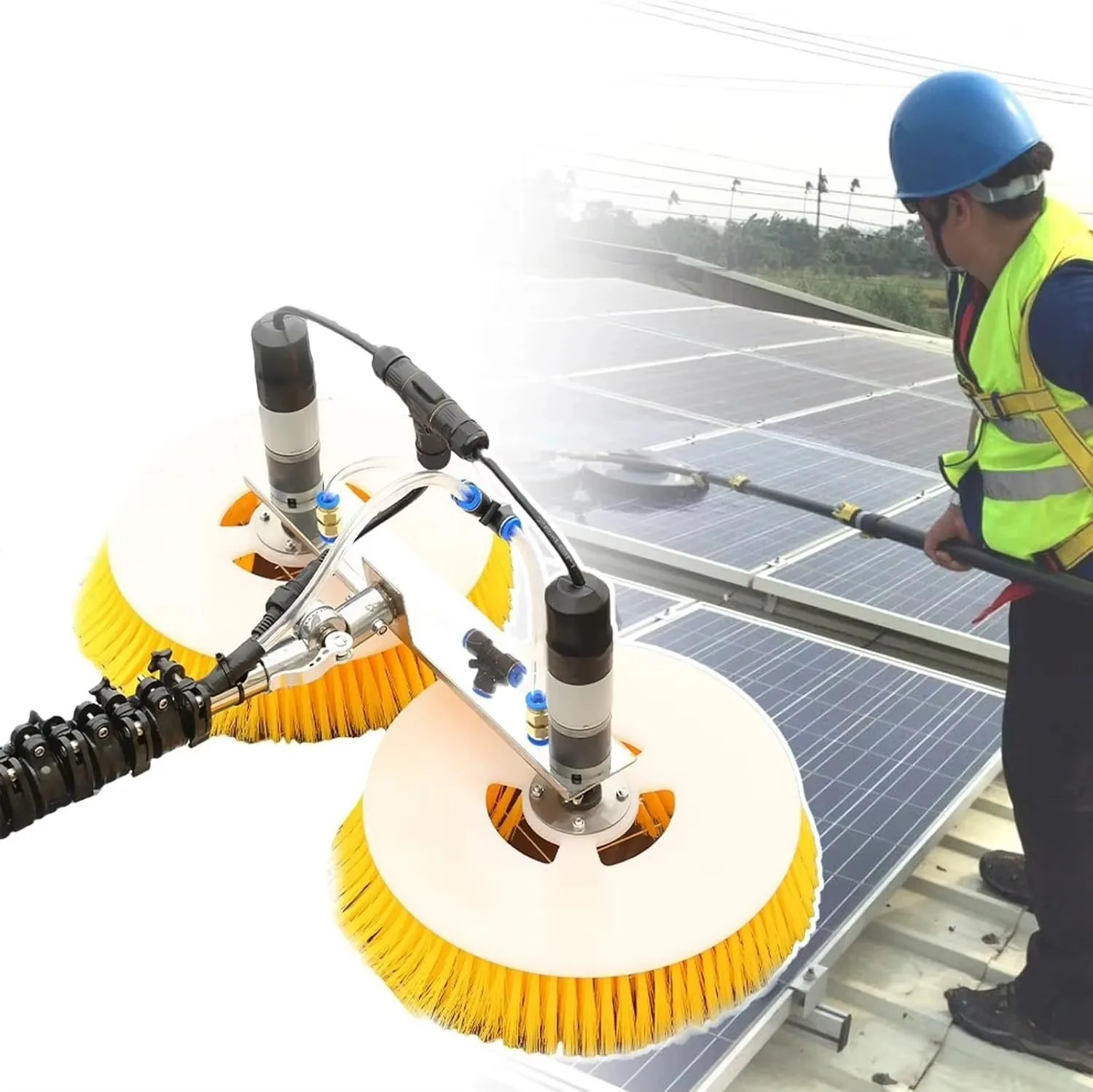 Electric Telescopic Pole Solar Panel Window Automatic Cleaning Brush Aluminum Handle Eco Friendly
