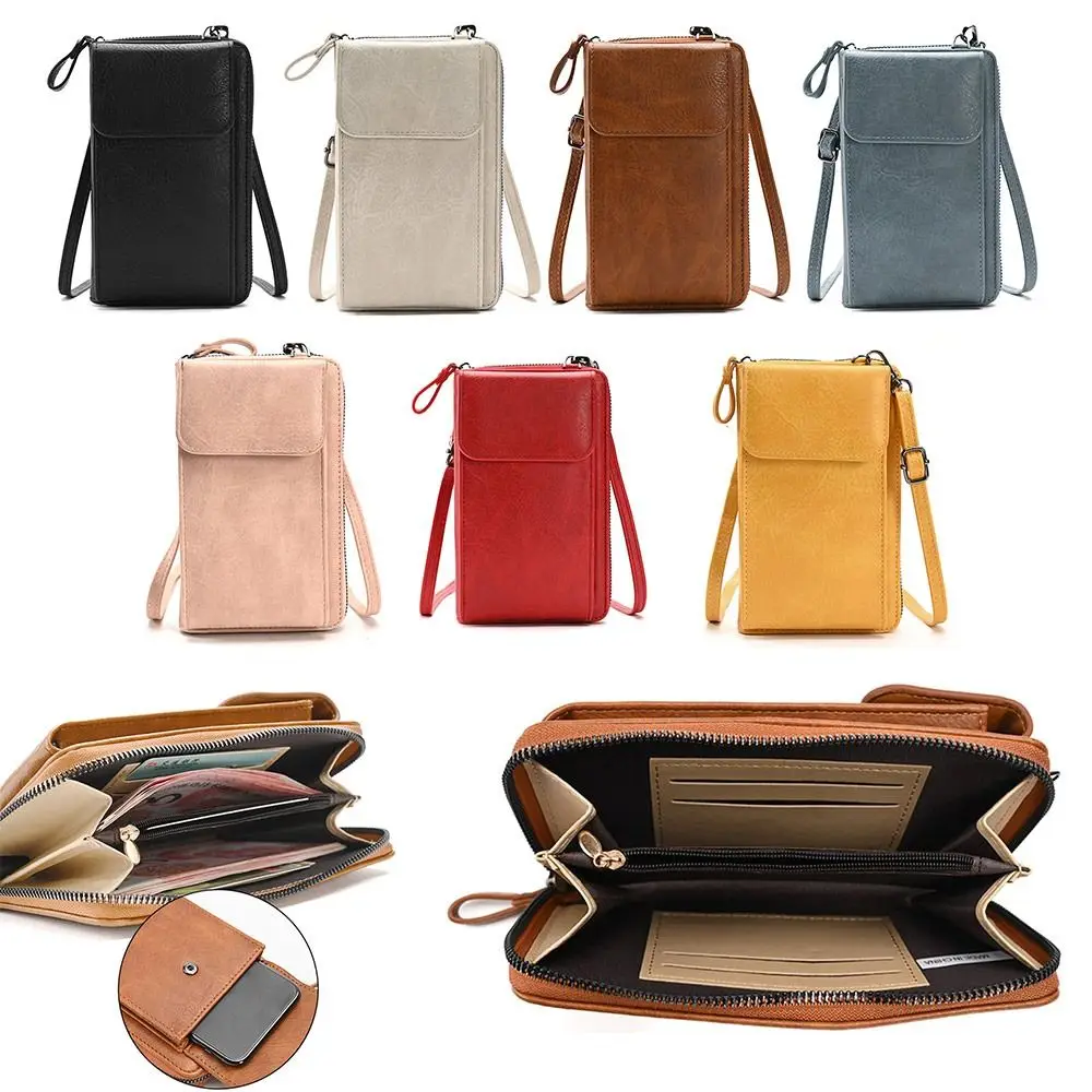 Bolsa De Couro Crossbody Para Mulheres, Bolsa De Ombro, Carteira De Embreagem, Sacos De Telefone Móvel, Novo