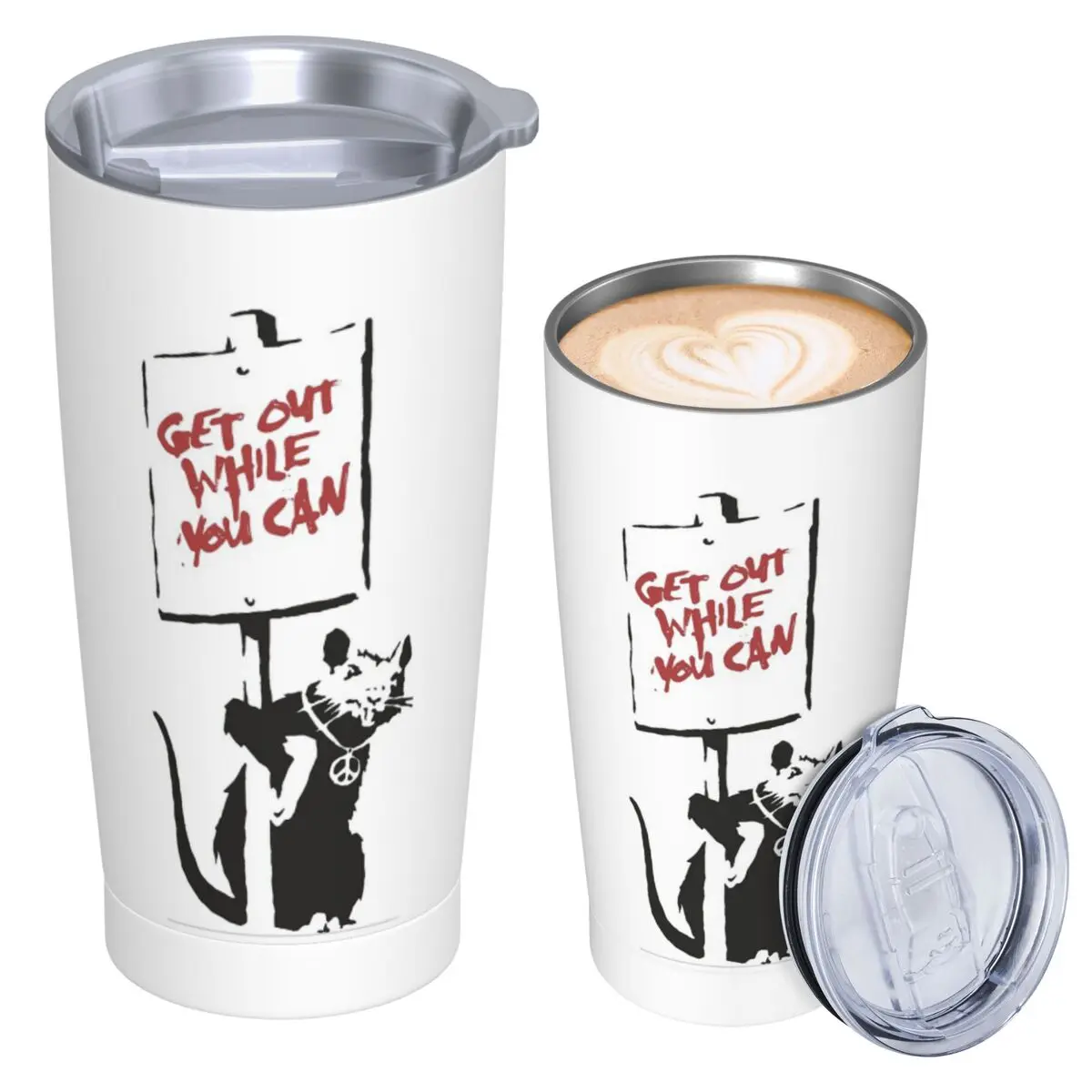 Get Out While You Can Banksy Graffiti Stainless Steel Tumbler Vacuum Insulated Mugs Thermal Cold Cups Straw With Lid 20oz