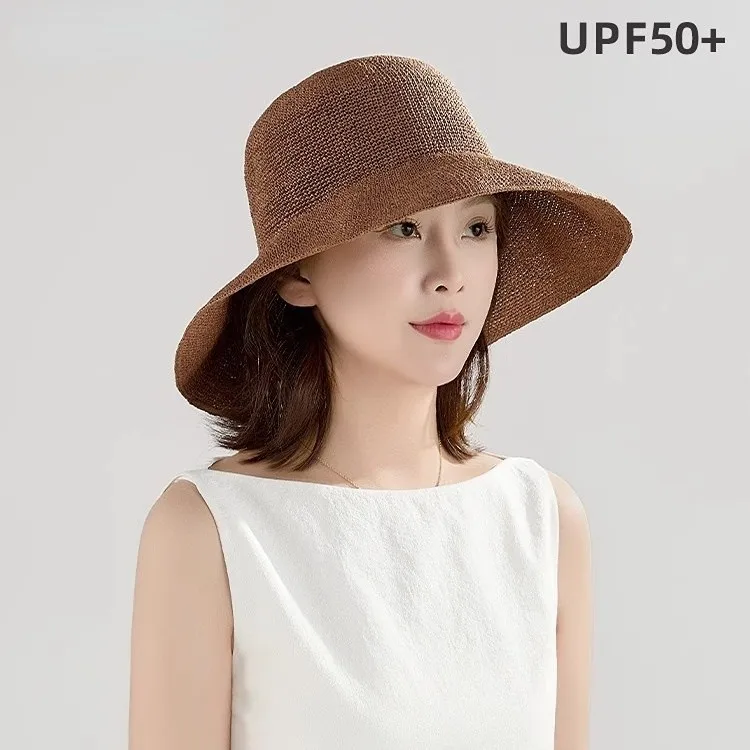 Women Upf50 Plus Straw Bucket Hat 100 Percent Cotton Breathable Adjustable 8 To 10cm Wide Brim Sun Protection Summer Hat Fits 53