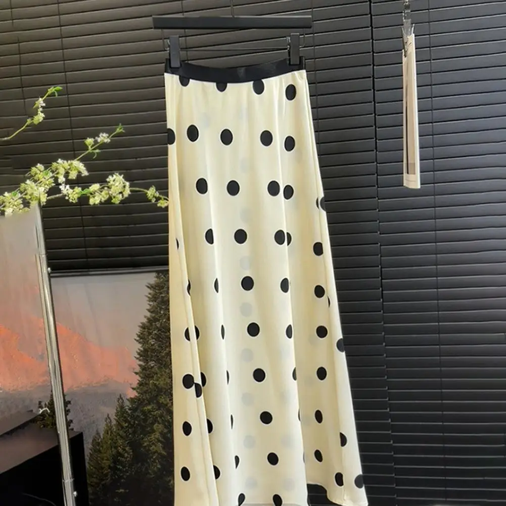 

Women High-waisted Long Skirt Elegant Retro Satin Fishtail Maxi Skirt with High Waist Large Hem Women's A-line Long Skirt in Dot