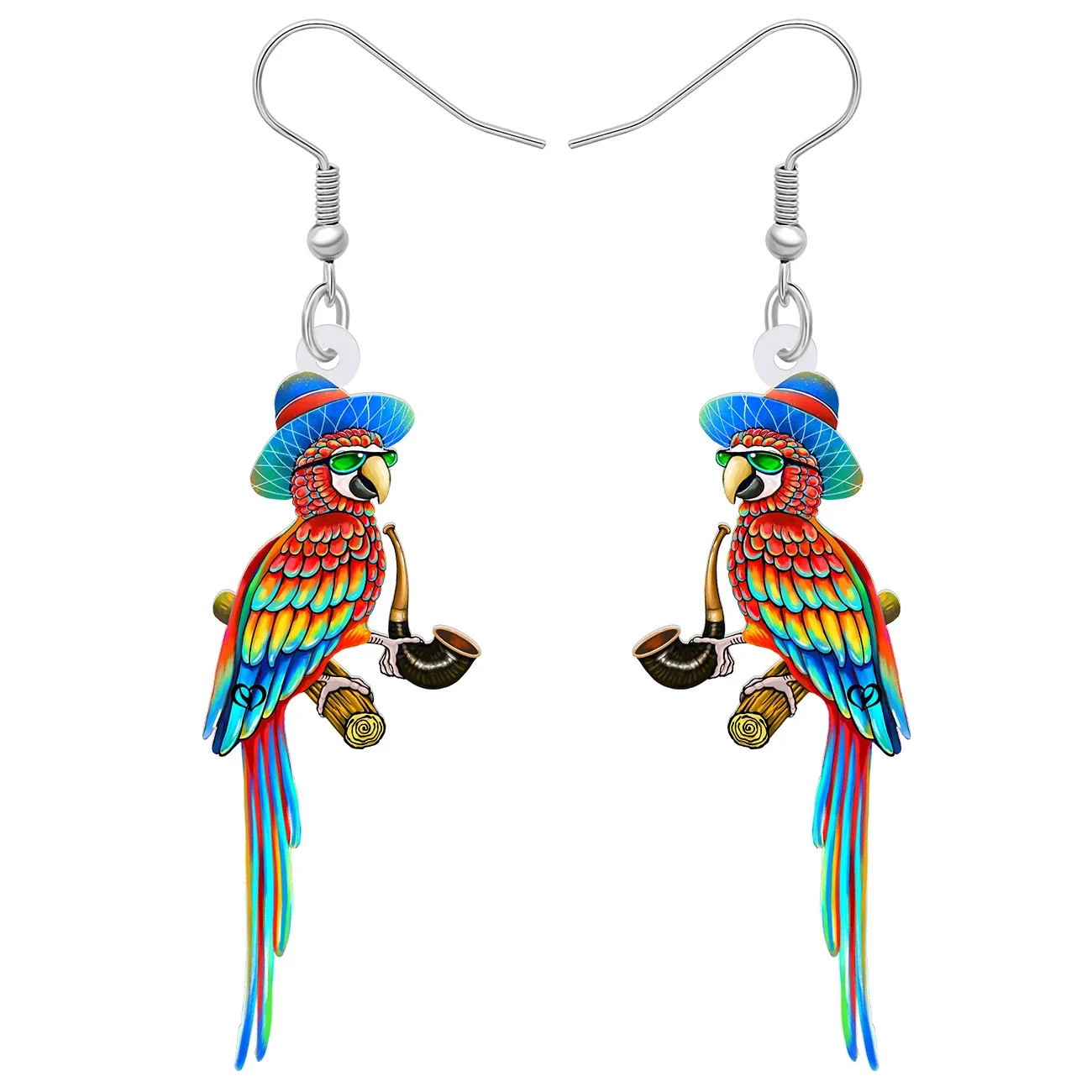 BONSNY Acrylic Funny Anime Parrot Tobacco Pipe Drop Dangle Earrings Rainforest Animal Bird Jewelry Gifts Decor For Women Girls