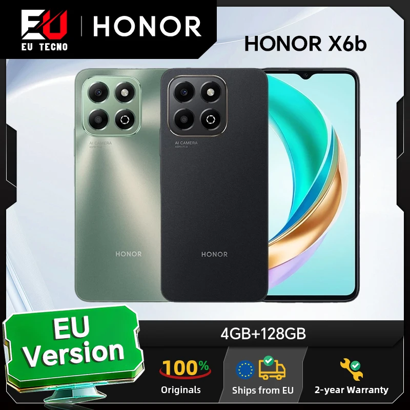 Smartphone HONOR X6b, version européenne, batterie 5200 mAh, 8(4+4) Go + 128 Go de stockage, appareil photo IA ultra-clair 50 MP