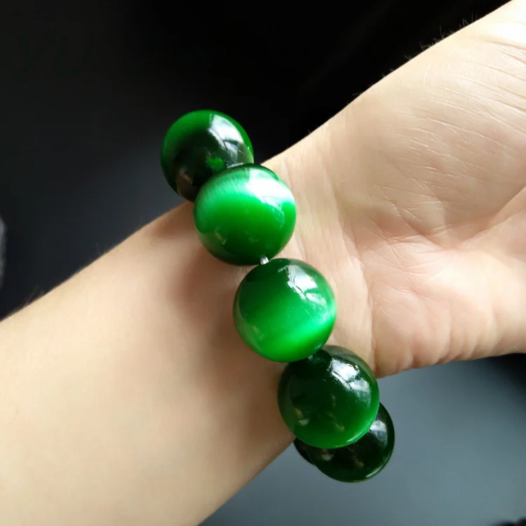 Brand New Dark Green Round Beads Bracelet Ladies Opal Tiger Eye Single Ring Bangle Quality Elegance Fine Jewelry