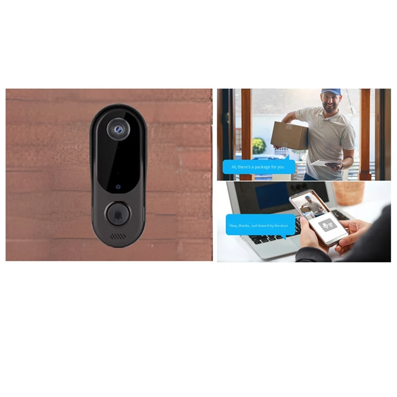 Kamera bel pintu keamanan rumah pintar, Wifi Video 2Way Audio bel pintu hitam untuk rumah/kantor