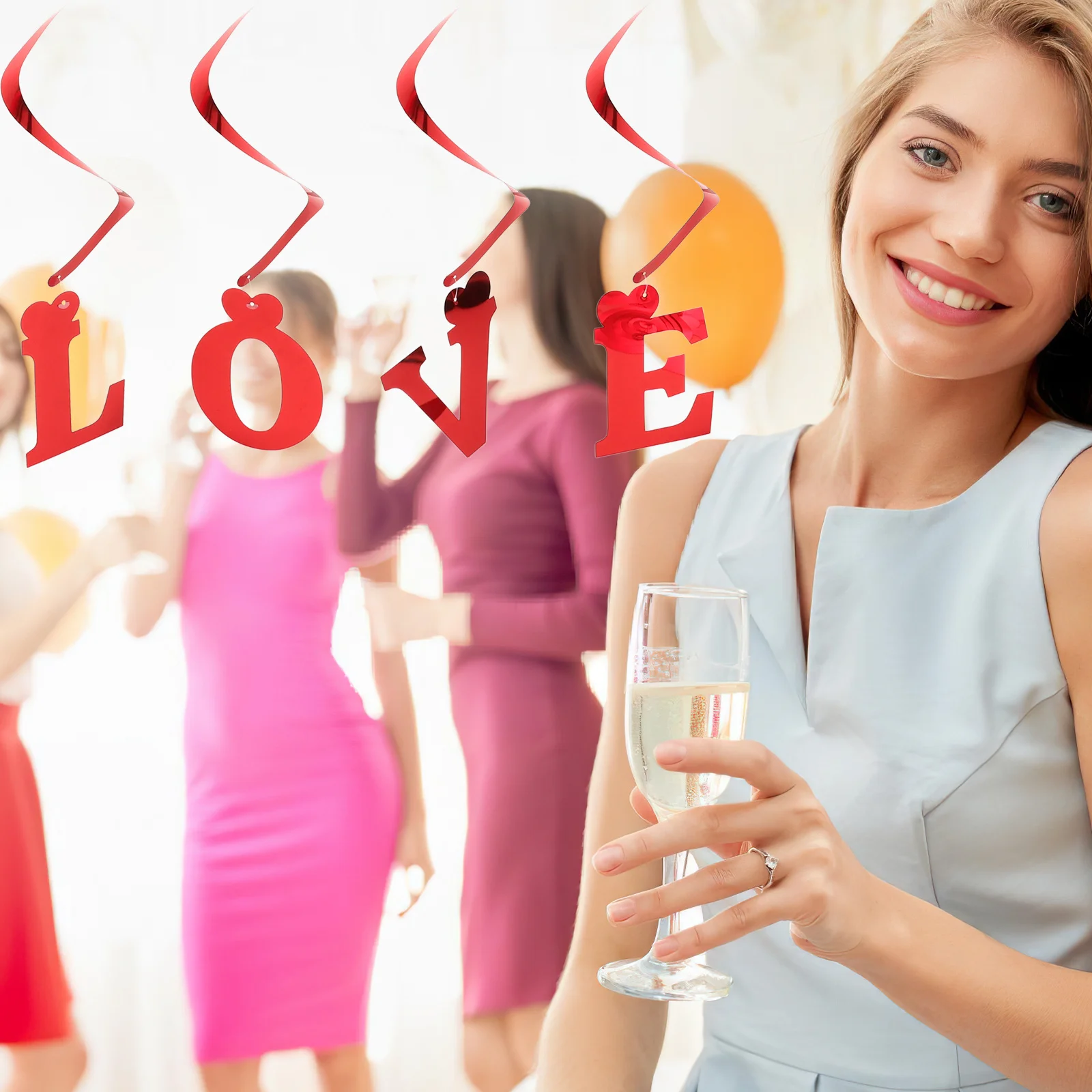 

1Set Valentines Day Hanging Swirl Heart Decoration Spiral Love Hollow Heart Pendant Romantic Decor for Party Office Classroom