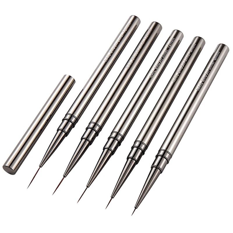 6/9/12/15/18mm Nail Liner Brush Set Drawing Lines Stripe Painting Flower Pen Nail Art Manicure Metal Handle