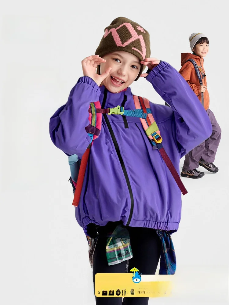Gurui Diary Children's Hooded Jacket Boys Outdoor Style Soft  Windproof Long Sleeve Zipper Closure Unisex Spring Autumn ...