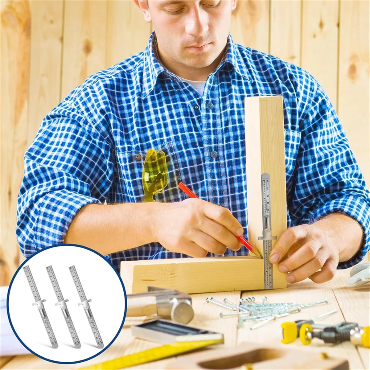 A002 3 PCS Machinist Ruler, 6 Inch 15 cm Pocket Ruler Flexible Precision Stainless Steel Ruler with Detachable Clips