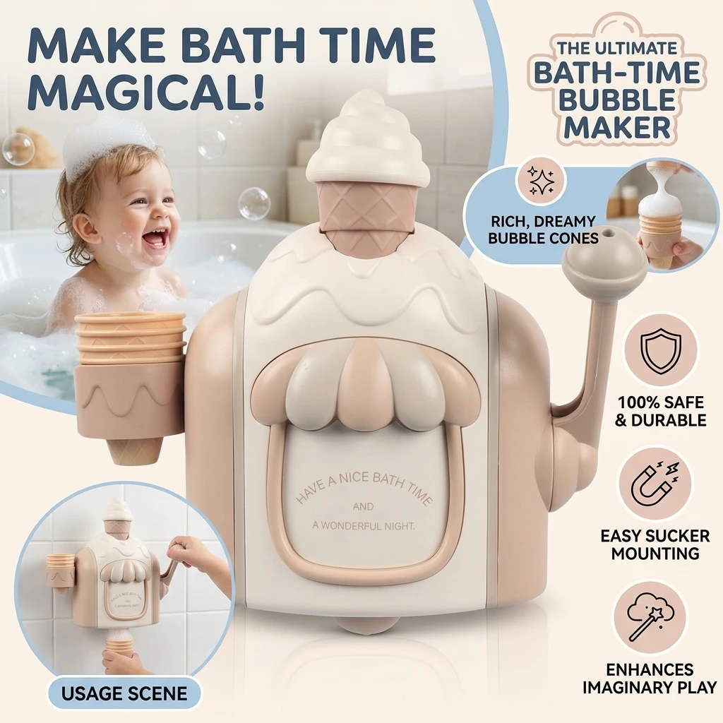 Ice Cream Foam Machine Car Bath Toys Toddler Ice Cream Maker Suction Fine Foam Foam Machine Car Bathroom Toys Decor Gift