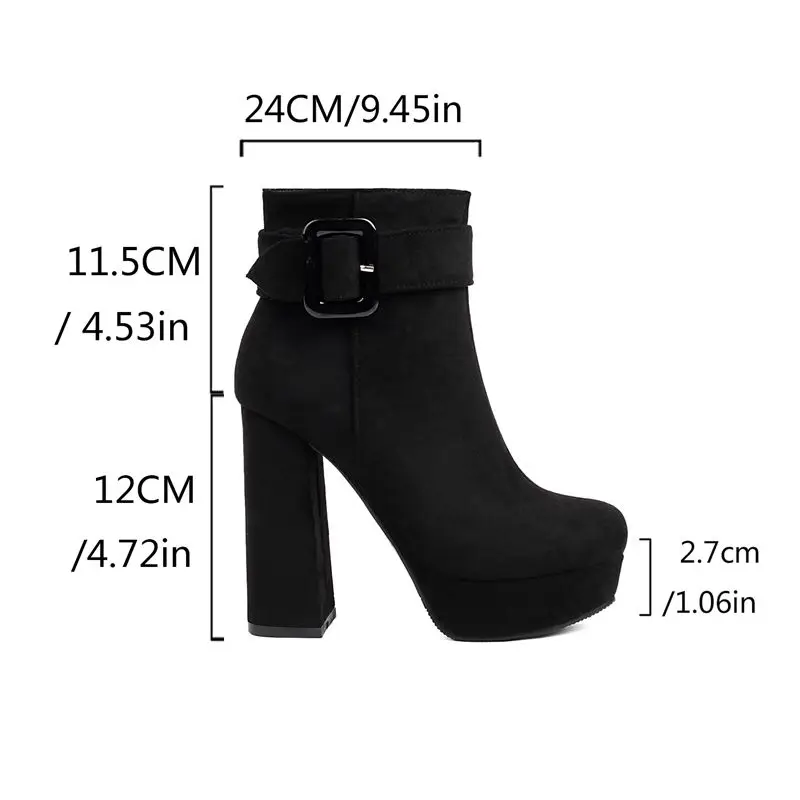 REAVE CAT Sexy Women Ankle Boots Round Toe Block Heels 12cm Platform Flock Suede Size 45 46 Party Bota