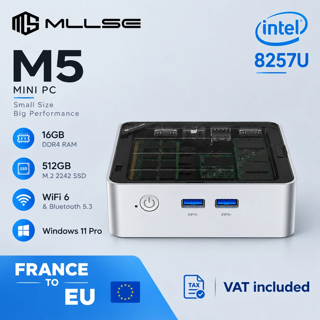 Mllse M5 Mini-PC Intel Core I5-8257U Prozessor 16GB DDR4 RAM 512GB SSD WLAN 6 Bluetooth 5.3 Win 11 Pro