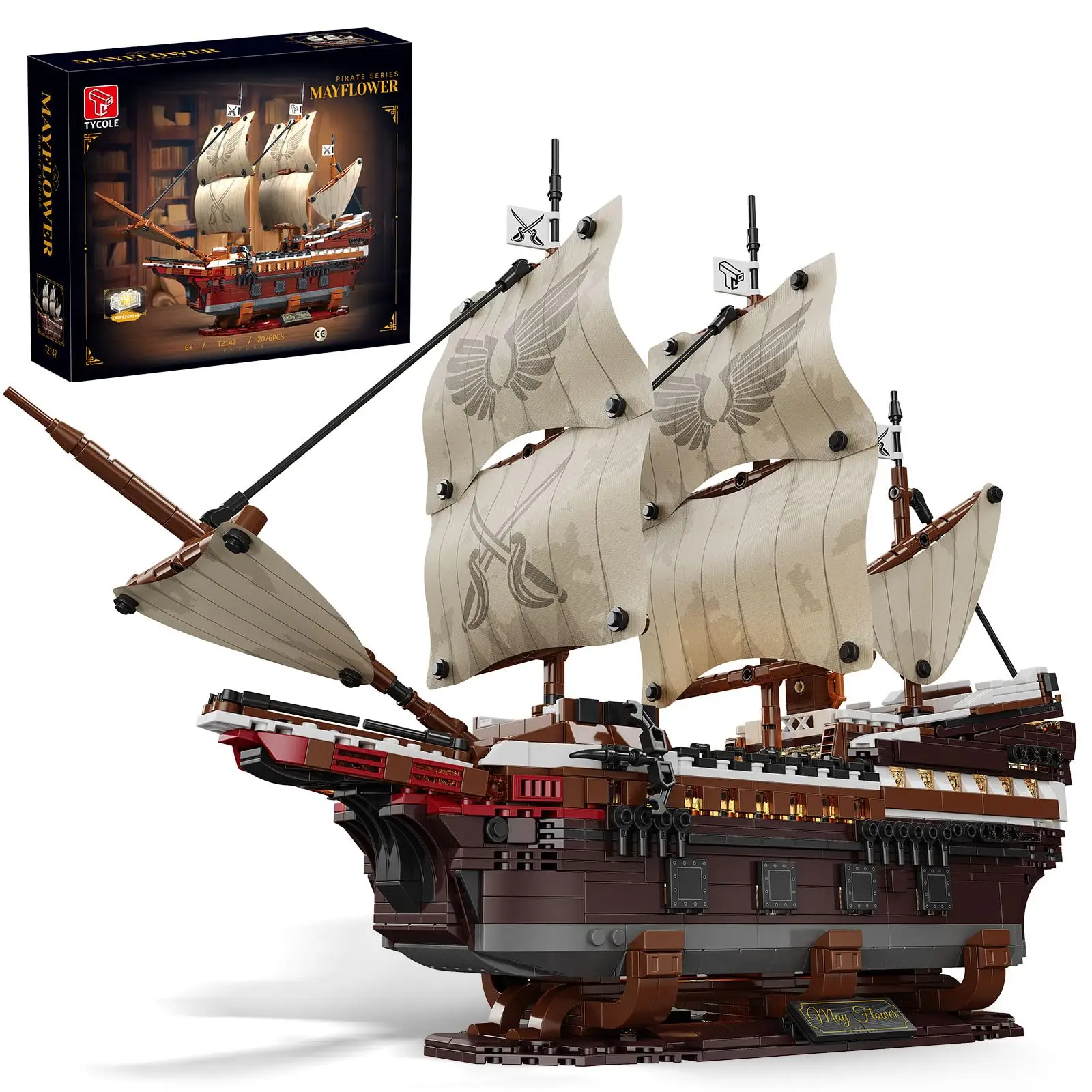 

2076PCS Pirate Ship Building Set with Lights Mayflower Ship Model Idea Toy Home&Office Decoration Adults and Boys Birthday Gifts