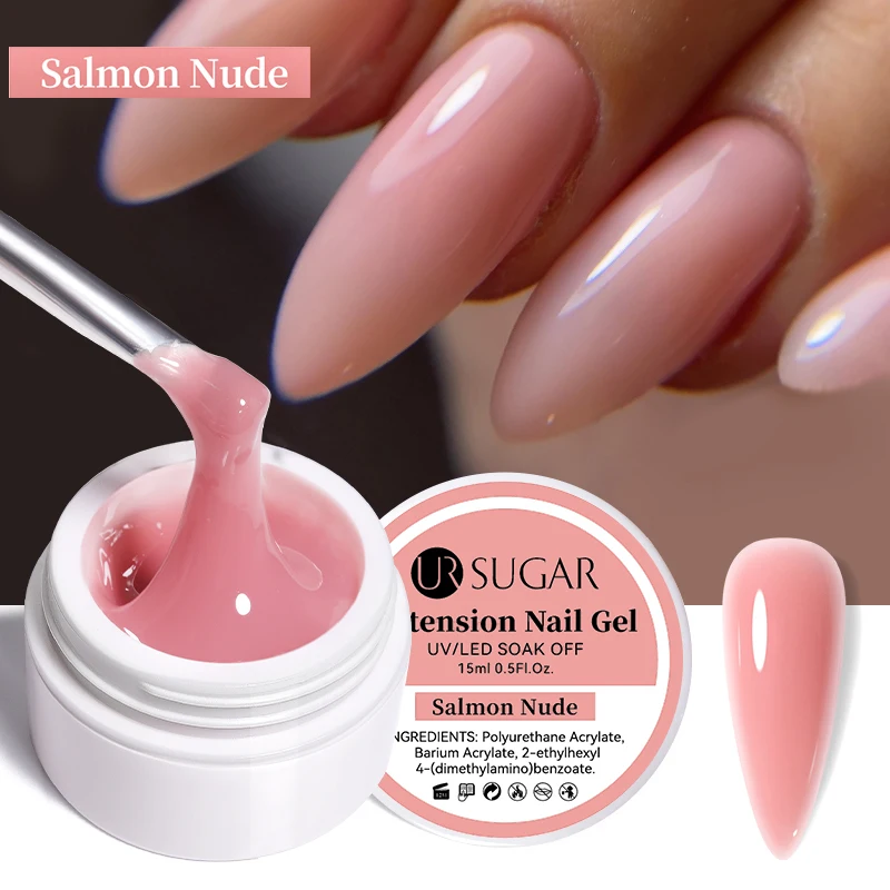 UR SUGAR 15ml Nude Jelly Pink Extension Nail Gel Hard Gel For Nails Finger Form Manicure Fast Extension UV LED Gel Nail Art