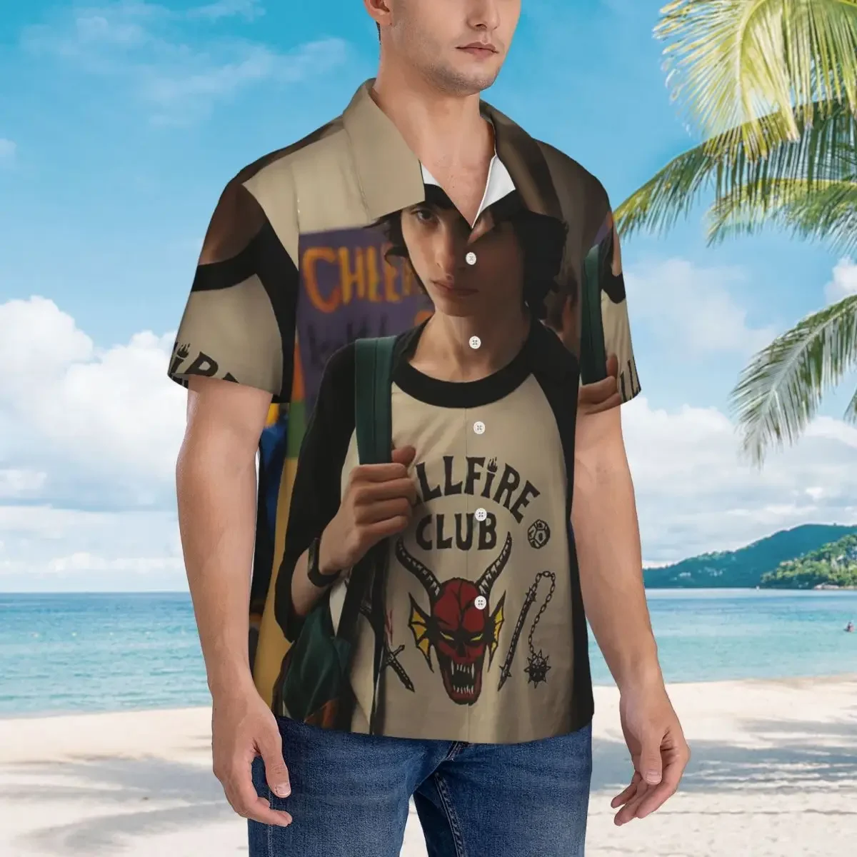 

Finn Wolfhard Hawaiian Shirts Funny Men Short Sleeve Shirt for Summer Beach Men's Lapel Tops