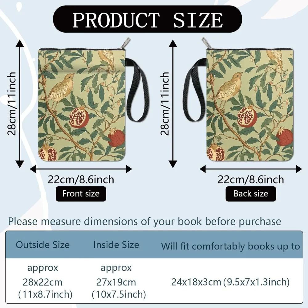 Bird Pomegranate Book Cover Books Sleeve Botanical Branch Leaves Washable Fabric Cloth Notebook Paperback Protectors