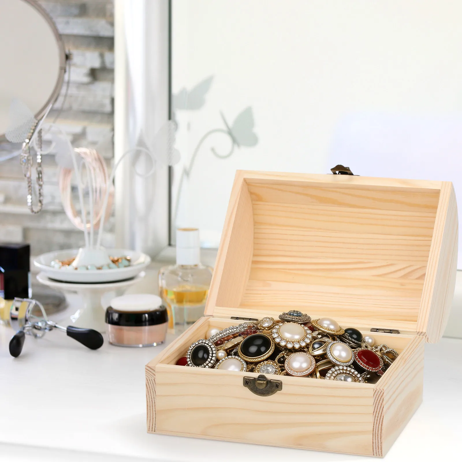 Caja de Madera Maciza para Guardar Tesoros, Organizador de Madera con Acabado Natural para Joyas, Dulces, Regalos, Decoración para el Hogar y la Oficina, Grande