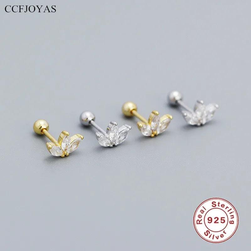 

CCFJOYAS 925 Sterling Silver Clear Zircon Crown Stud Earrings for Women European and American Piercing Stackable Earings Jewelry