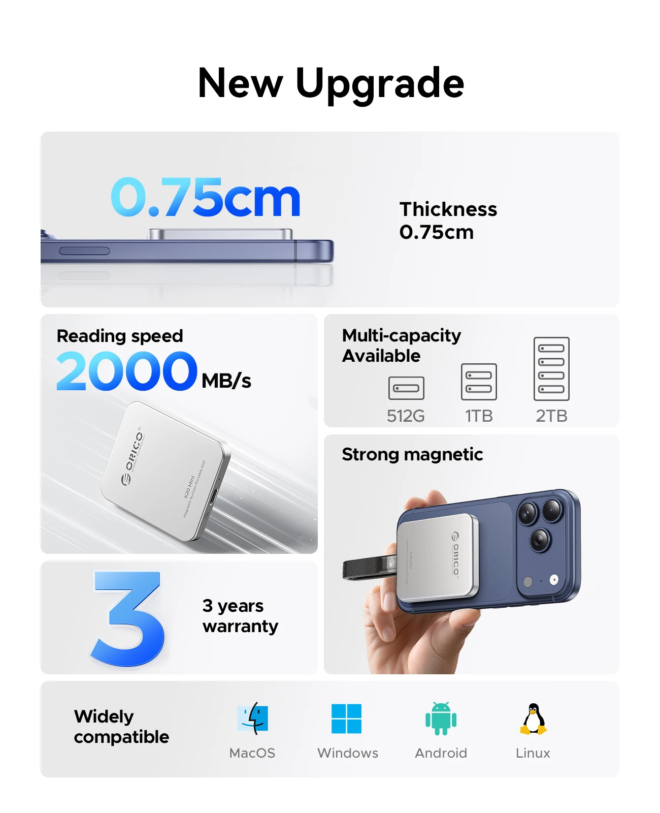 ORICO Mini Magnetische Externe SSD für iPhone 18 17 15 Pro/Max ProRes 2000MB/s 4K ProRes HDR Aufnahme und Speicherung Tragbare Solid-State-Laufwerk – Detail 3