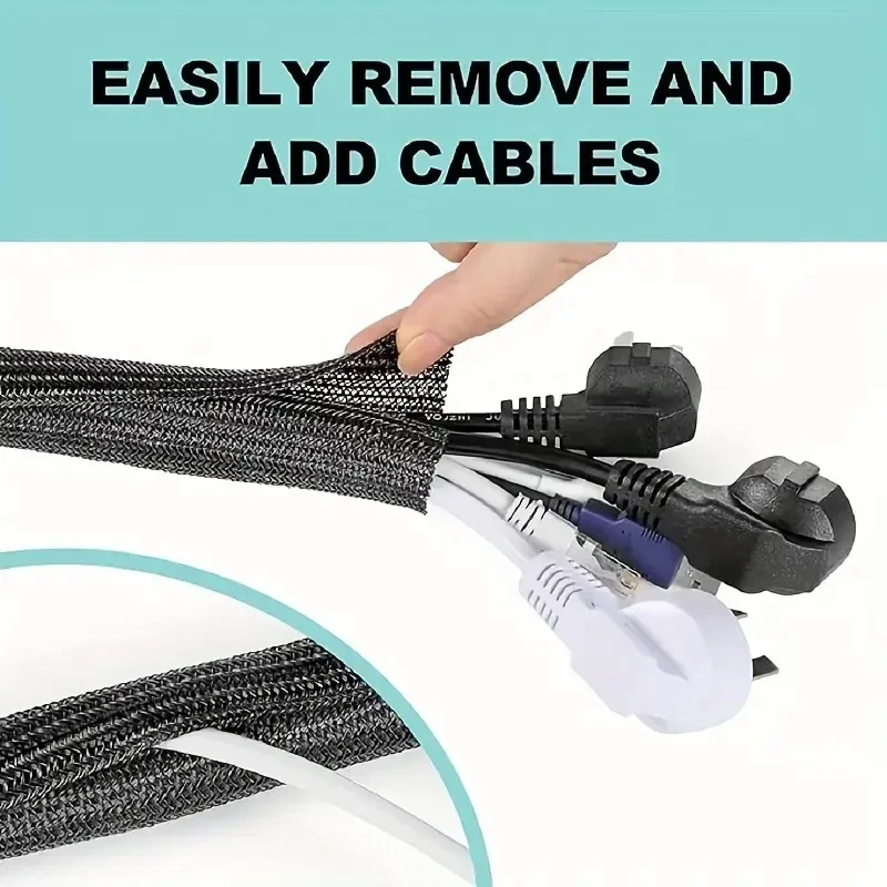 1M Expandable Cable Sleeve Self Closed PET Braided Management Auto Line Overlaps Loom Split Pipe Tube Wire Wrap Organizer