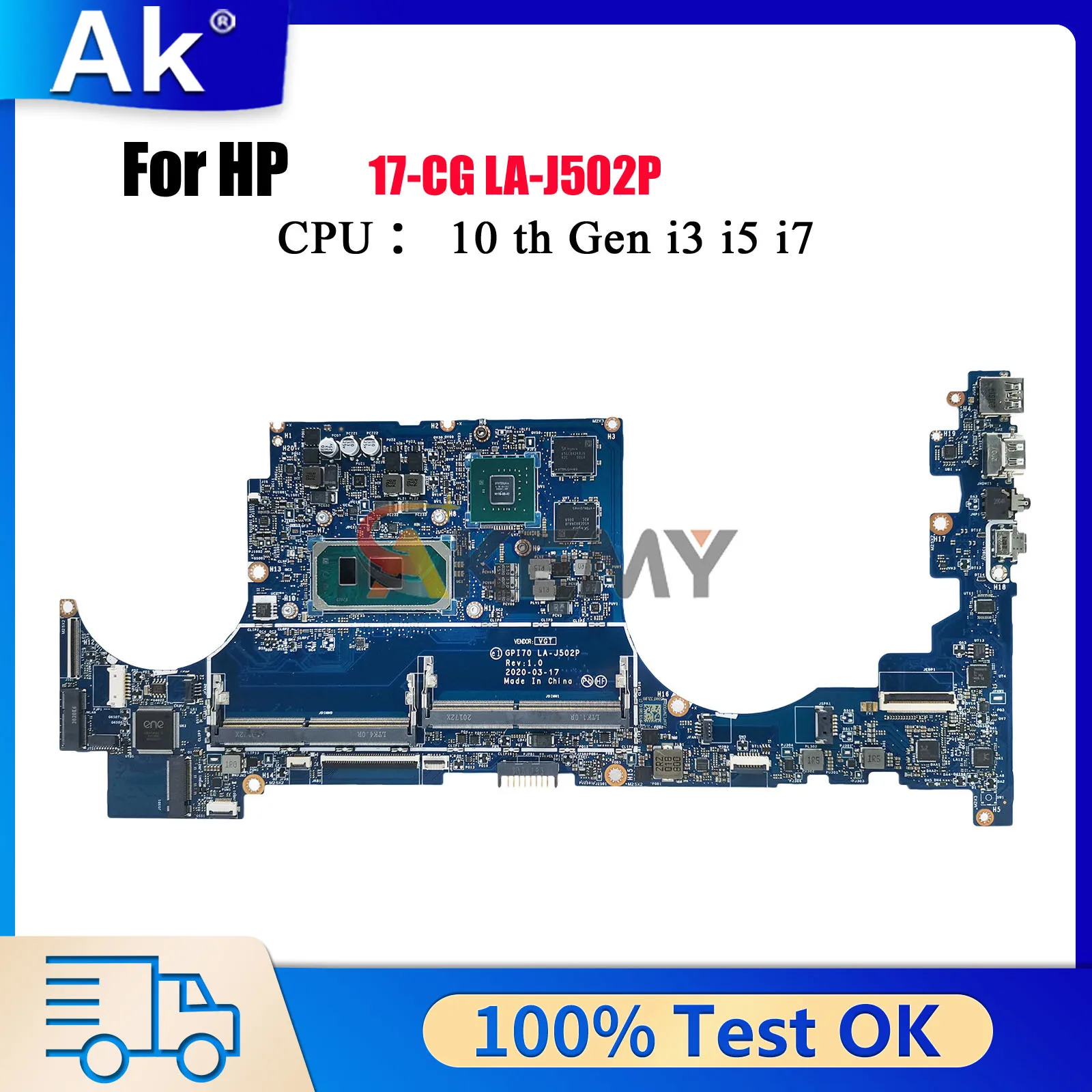 

LA-J502P For HP Envy 17-CG 17T-CG Laptop Motherboard L99254-601 L87978-601 With i5 CPU MX330 2GB GPU 100% Fully Tested
