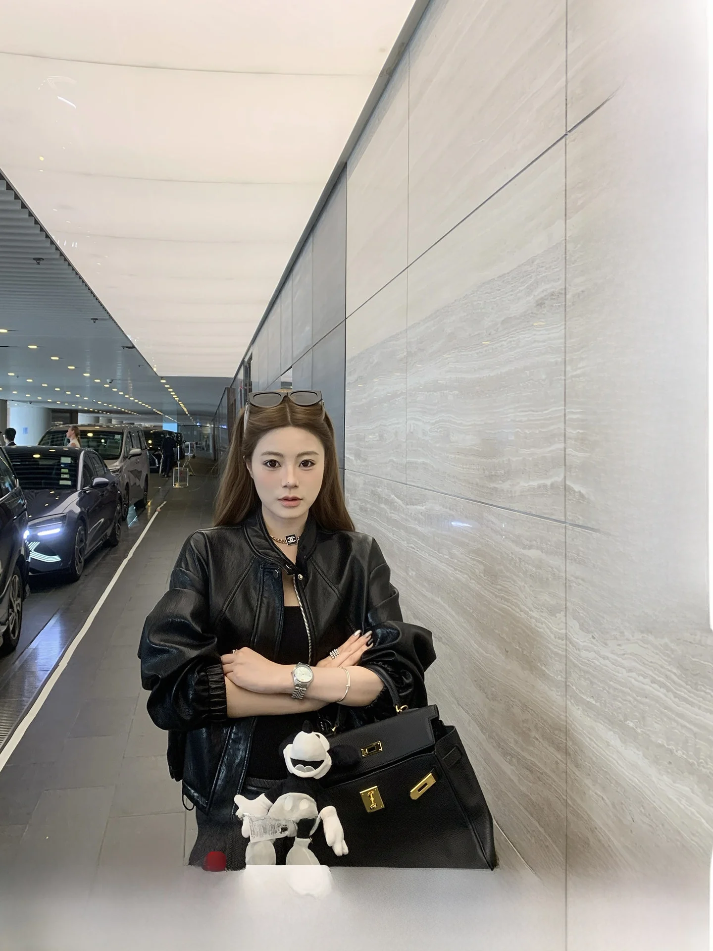 

Bla ort Stand Collar PU Leather Jaet Women's Biker Coat Chic Night Meteor High-End Feel Young Women's Faion Outerwear