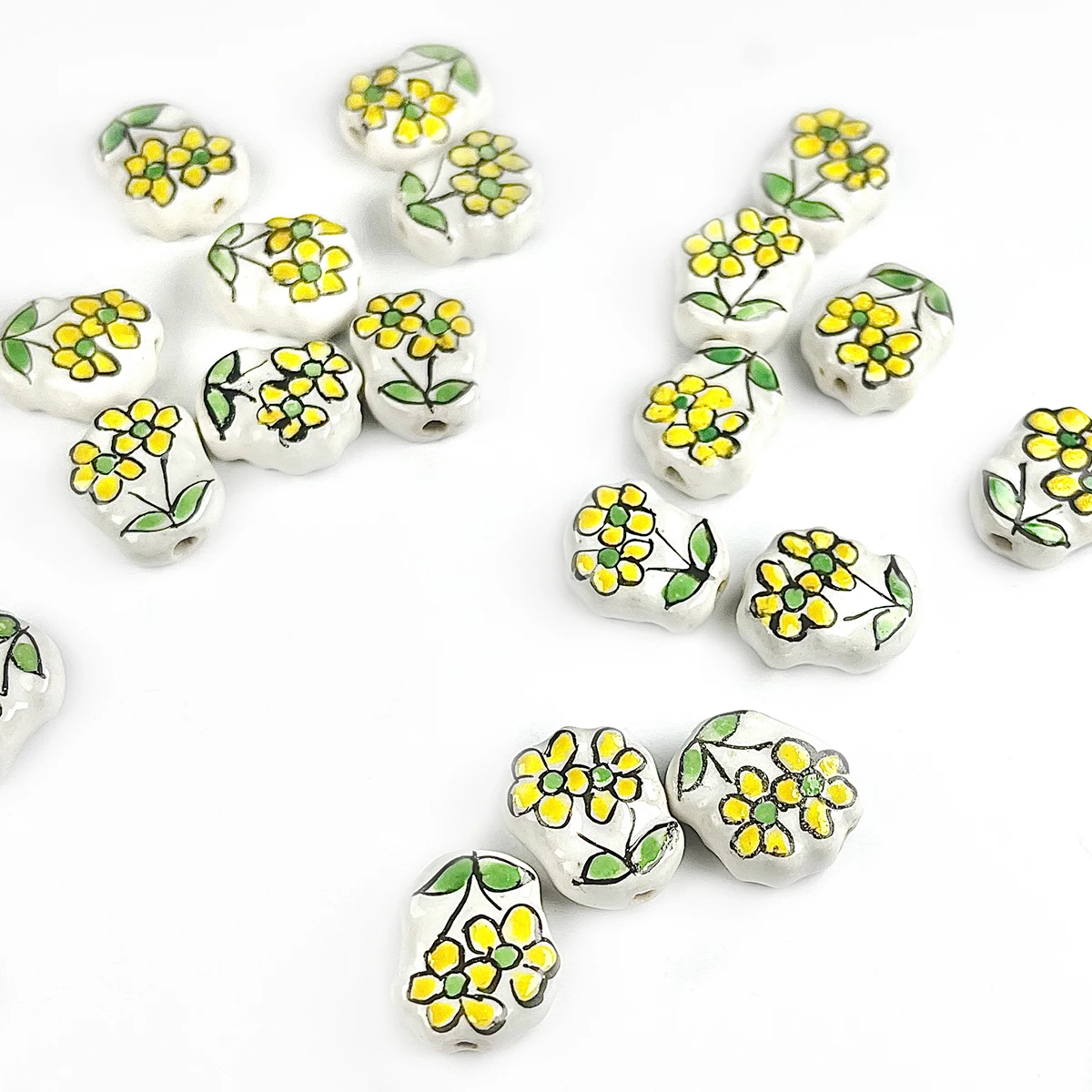 13x17mm Hand Painted Handmade Yellow Flower Pattern Ceramic Beads DIY For Jewelry Making Bracelets Keychain Earrings Accessories