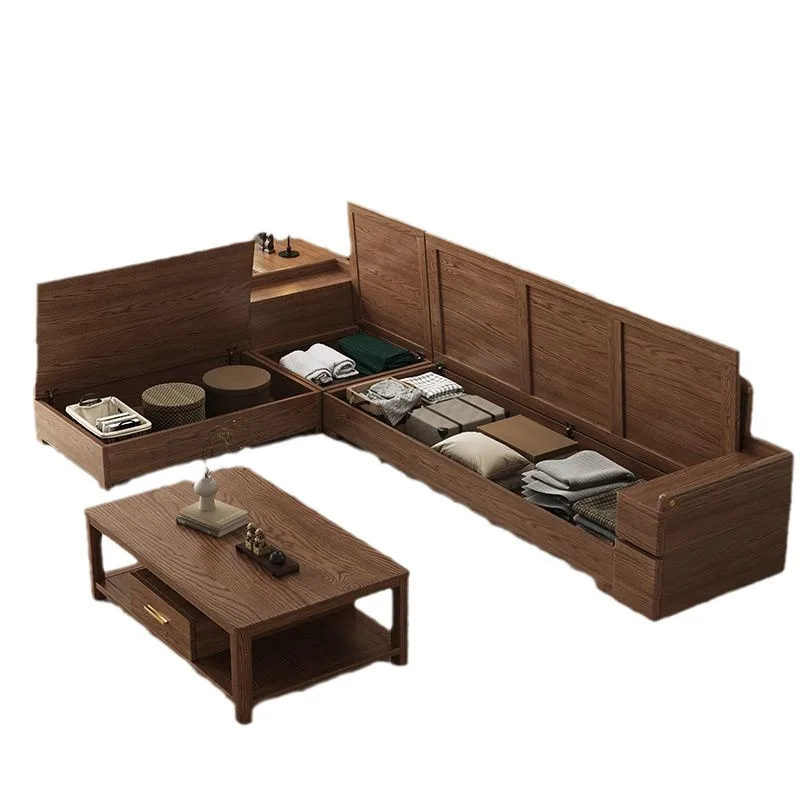 

Ash wood solid wood sofa modern simple combination living room small apartment high box storage corner princess furniture