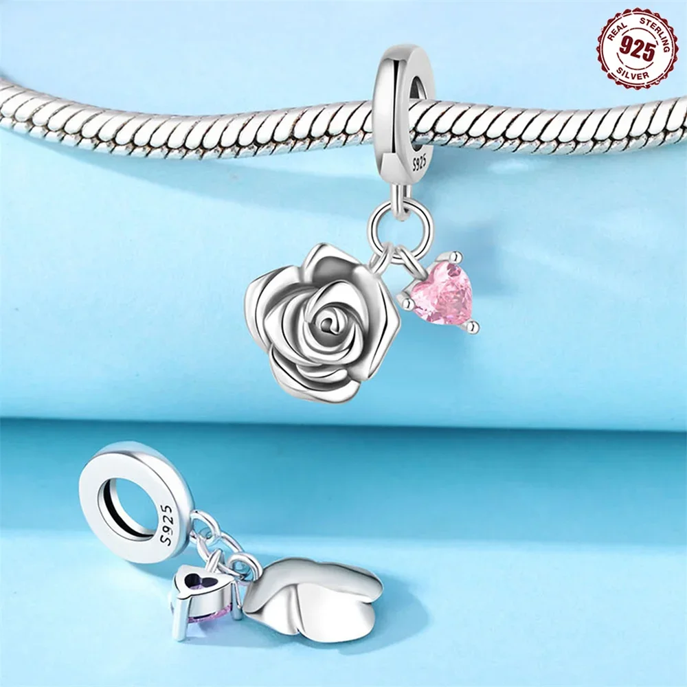 Colgante de plata de ley 925 para mujer, abalorio de flor de cerezo rosa, compatible con pulsera Pandora Original, fabricación de joyas