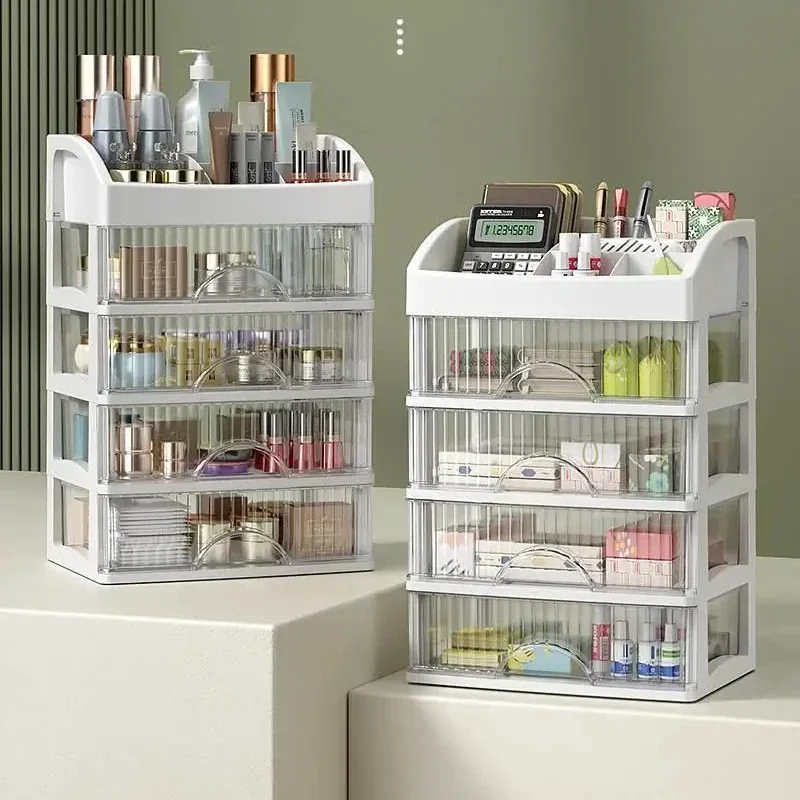 FN702: Transparent Makeup Organizer Box Multi-Layer Cosmetic Storage with Drawers Jewelry and Cosmetic Organizer Clear Storage