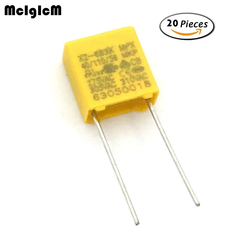 Capacitor do filme do polipropileno do MCIGICM-X2, 275VAC, 0,068 uF, 68nF, passo 7.5mm, 20 PCes